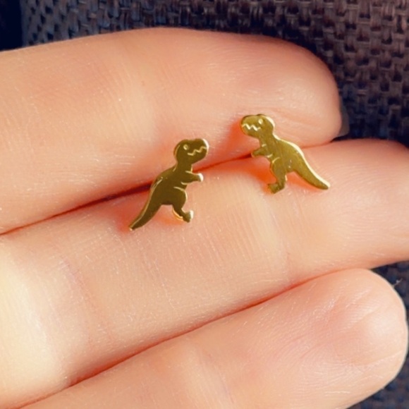 14k Gold Tiny Dinosaur Stud Earrings - Picture 3 of 7
